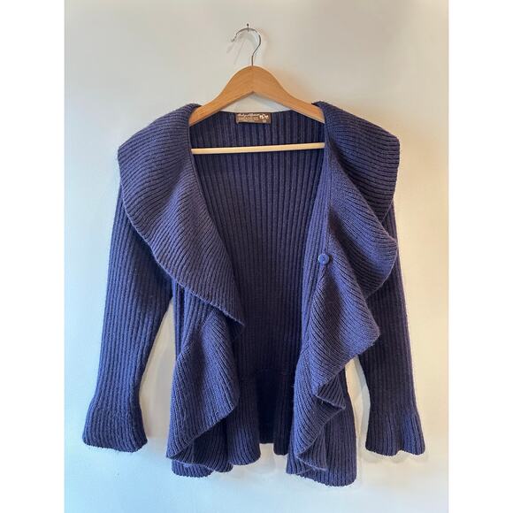 Vtg Handmade Baby Alpaca Romantic Purple Ruffle Front Long Sleeve Button Sweater - Picture 2 of 11